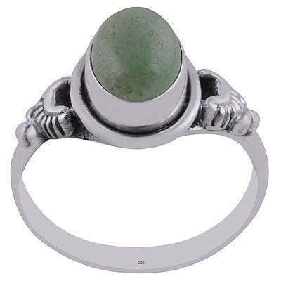 Gorgeous Handcrafted Oxidised Work Around Green Aventurine Oval Shape 925 Sterling Solid Silver Ring - R3402712-15