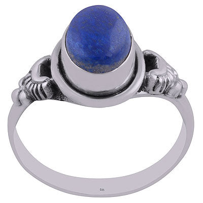 Gorgeous Handcrafted Oxidised Work Around Lapis Oval Shape 925 Sterling Solid Silver Ring - R3402712-5