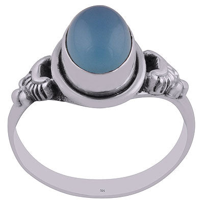 Gorgeous Handcrafted Oxidised Work Around Blue Chalcedony Oval Shape 925 Sterling Solid Silver Ring - R3402712-6