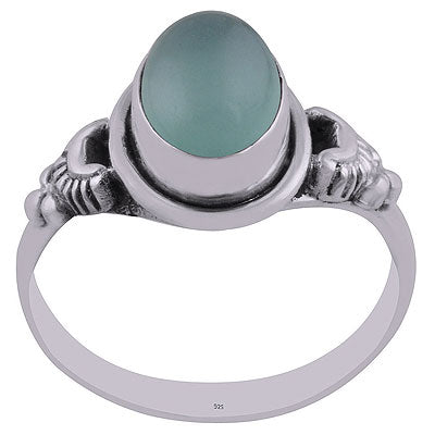 Gorgeous Handcrafted Oxidised Work Around Aqua Chalcedony Oval Shape 925 Sterling Solid Silver Ring - R3402712-7