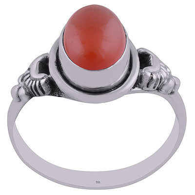 Gorgeous Handcrafted Oxidised Work Around Carnelian Oval Shape 925 Sterling Solid Silver Ring - R3402712-8