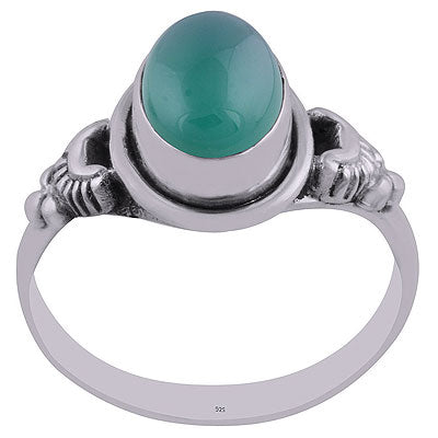 Gorgeous Handcrafted Oxidised Work Around Green Onyx Oval Shape 925 Sterling Solid Silver Ring - R3402712-9
