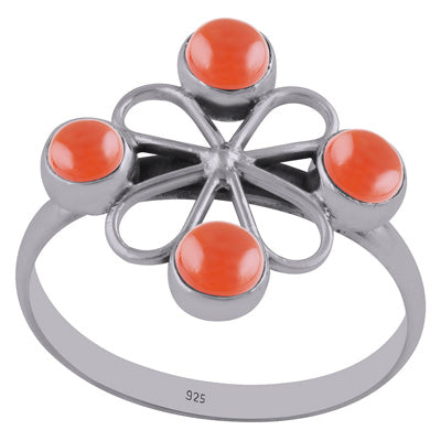 Beautifully Handcrafted work Around Carnelian Round Shape 925 Sterling Solid Silver Ring - R3402714-14