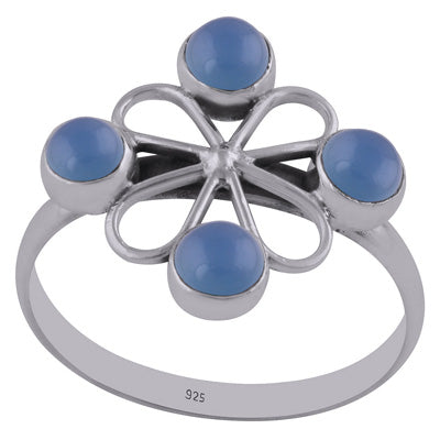 Beautifully Handcrafted work Around Blue Chalcedony Round Shape 925 Sterling Solid Silver Ring - R3402714-15