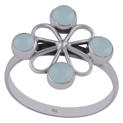 Beautifully Handcrafted work Around Aqua Chalcedony Round Shape 925 Sterling Solid Silver Ring - R3402714-16