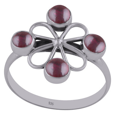 Beautifully Handcrafted work Around Garnet Round Shape 925 Sterling Solid Silver Ring - R3402714-2