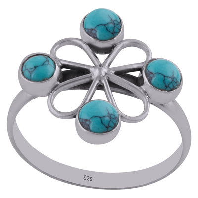 Beautifully Handcrafted work Around Turquoise Round Shape 925 Sterling Solid Silver Ring - R3402714-3