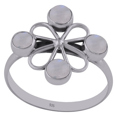 Beautifully Handcrafted work Around Rainbow Moonstone Round Shape 925 Sterling Solid Silver Ring - R3402714-4