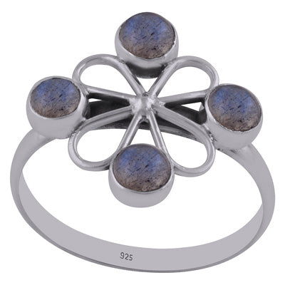 Beautifully Handcrafted work Around Labradorite Round Shape 925 Sterling Solid Silver Ring - R3402714-5