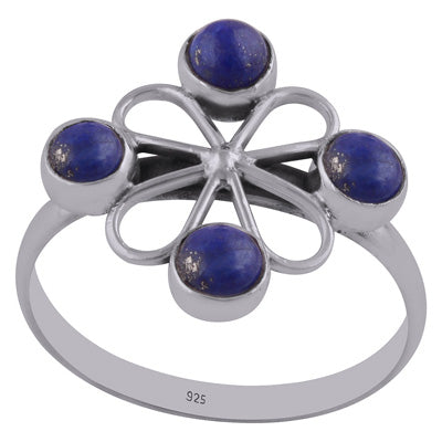 Beautifully Handcrafted work Around Lapis Round Shape 925 Sterling Solid Silver Ring - R3402714-6