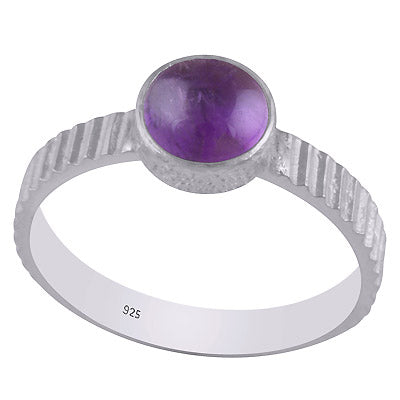 Gorgeous Texture Around Amethyst Round Shape 925 Sterling Solid Silver Ring - R3402732-51