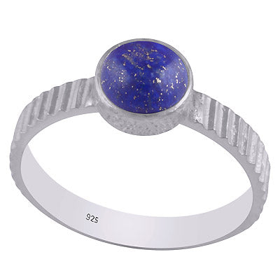 Gorgeous Texture Around Lapis Round Shape 925 Sterling Solid Silver Ring - R3402732-56