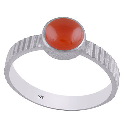 Gorgeous Texture Around Carnelian Round Shape 925 Sterling Solid Silver Ring - R3402732-57