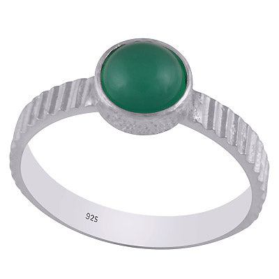 Gorgeous Texture Around Green Onyx Round Shape 925 Sterling Solid Silver Ring - R3402732-58