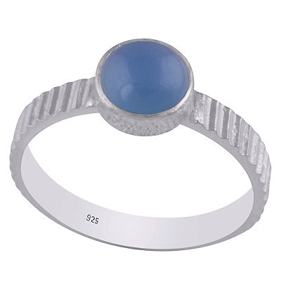 Gorgeous Texture Around Blue Chalcedony Round Shape 925 Sterling Solid Silver Ring - R3402732-59