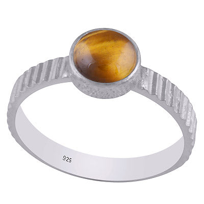 Gorgeous Texture Around Tiger's Eye Round Shape 925 Sterling Solid Silver Ring - R3402732-61