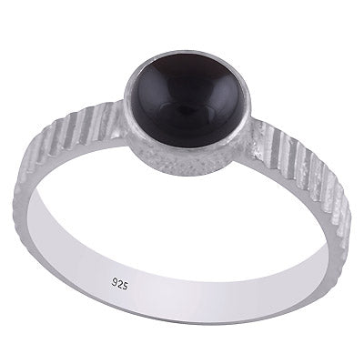 Gorgeous Texture Around Black Onyx Round Shape 925 Sterling Solid Silver Ring - R3402732-64