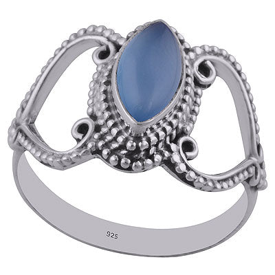 Stunning Cut & Rawa Work Around Blue Chalcedony Marquise Shape 925 Sterling Solid Silver Ring - R3402735-10