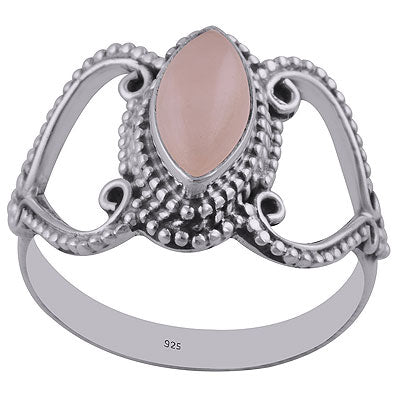Stunning Cut & Rawa Work Around Rose Quartz Marquise Shape 925 Sterling Solid Silver Ring - R3402735-15