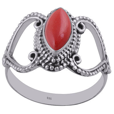 Stunning Cut & Rawa Work Around Coral Marquise Shape 925 Sterling Solid Silver Ring - R3402735-16
