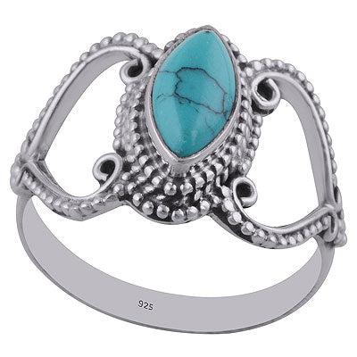 Stunning Cut & Rawa Work Around Turquoise Marquise Shape 925 Sterling Solid Silver Ring - R3402735-3