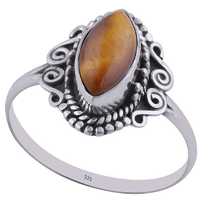 Alluring Rawa & Coil Wire Work Around Tiger's Eye Marquise Shape 925 Sterling Solid Silver Ring - R3402743-11