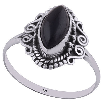 Alluring Rawa & Coil Wire Work Around Black Onyx Marquise Shape 925 Sterling Solid Silver Ring - R3402743-12