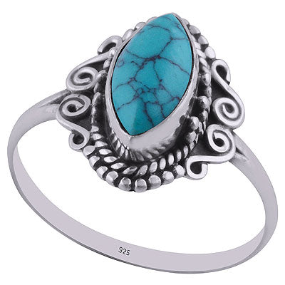 Alluring Rawa & Coil Wire Work Around Turquoise Marquise Shape 925 Sterling Solid Silver Ring - R3402743-3