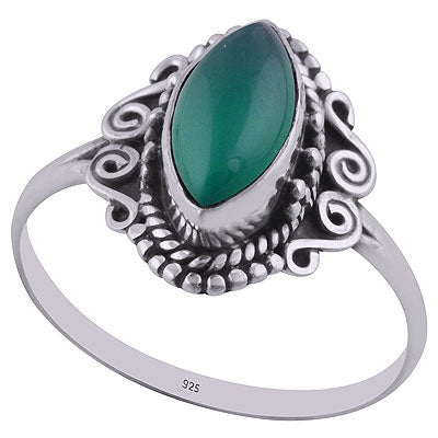 Alluring Rawa & Coil Wire Work Around Green Onyx Marquise Shape 925 Sterling Solid Silver Ring - R3402743-8