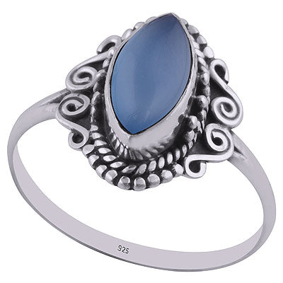 Alluring Rawa & Coil Wire Work Around Blue Chalcedony Marquise Shape 925 Sterling Solid Silver Ring - R3402743-9