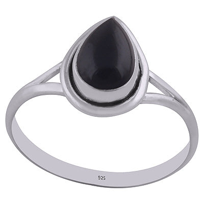 Stunning Split Shank Around Black Onyx Pear Shape 925 Sterling Solid Silver Ring - R3402750-31