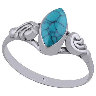Alluring Handwork Around Turquoise Marquise Shape 925 Sterling Solid Silver Ring - R3402751-2