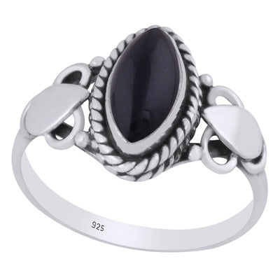 Stunning Twisted Wire Work Around Black Onyx Marquise Shape 925 Sterling Solid Silver Ring - R3402757-12