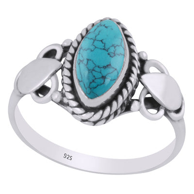 Stunning Twisted Wire Work Around Turquoise Marquise Shape 925 Sterling Solid Silver Ring - R3402757-3