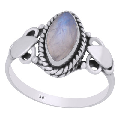 Stunning Twisted Wire Work Around Rainbow Moonstone Marquise Shape 925 Sterling Solid Silver Ring - R3402757-4