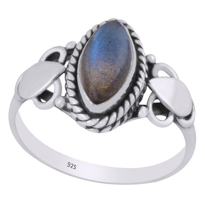 Stunning Twisted Wire Work Around Labradorite Marquise Shape 925 Sterling Solid Silver Ring - R3402757-5