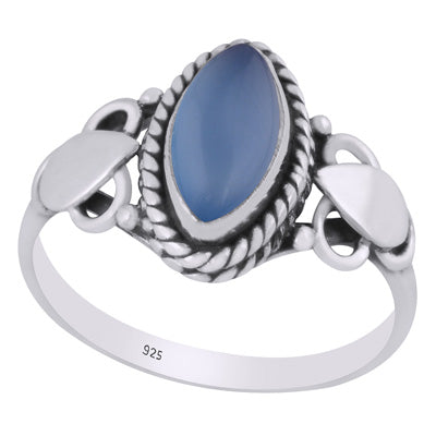Stunning Twisted Wire Work Around Blue Chalcedony Marquise Shape 925 Sterling Solid Silver Ring - R3402757-9