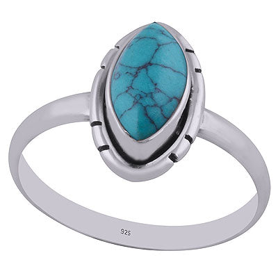 Beautiful Unique Setting Around Turquoise Marquise Shape 925 Sterling Solid Silver Ring - R3402759-2