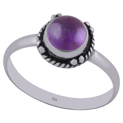 Stunning Twisted Wire & Rawa Work Around Amethyst Round Shape 925 Sterling Solid Silver Ring - R3402762-1