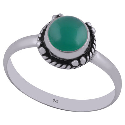 Stunning Twisted Wire & Rawa Work Around Green Onyx Round Shape 925 Sterling Solid Silver Ring - R3402762-10