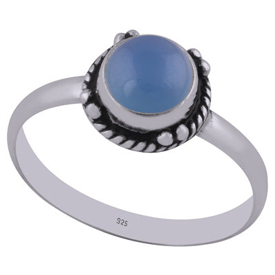 Stunning Twisted Wire & Rawa Work Around Blue Chalcedony Round Shape 925 Sterling Solid Silver Ring - R3402762-11