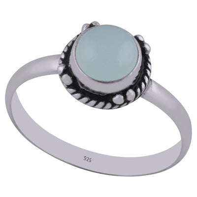 Stunning Twisted Wire & Rawa Work Around Aqua Chalcedony Round Shape 925 Sterling Solid Silver Ring - R3402762-12