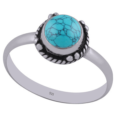 Stunning Twisted Wire & Rawa Work Around Turquoise Round Shape 925 Sterling Solid Silver Ring - R3402762-2