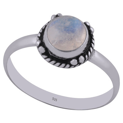 Stunning Twisted Wire & Rawa Work Around Rainbow Moonstone Round Shape 925 Sterling Solid Silver Ring - R3402762-3