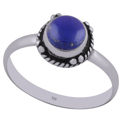 Stunning Twisted Wire & Rawa Work Around Lapis Round Shape 925 Sterling Solid Silver Ring - R3402762-4