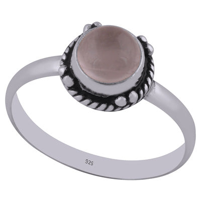 Stunning Twisted Wire & Rawa Work Around Rose Quartz Round Shape 925 Sterling Solid Silver Ring - R3402762-5