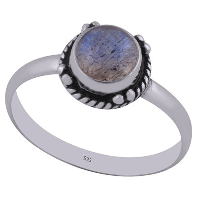 Stunning Twisted Wire & Rawa Work Around Labradorite Round Shape 925 Sterling Solid Silver Ring - R3402762-8