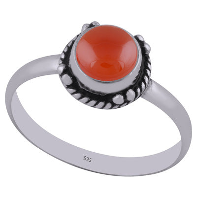 Stunning Twisted Wire & Rawa Work Around Carnelian Round Shape 925 Sterling Solid Silver Ring - R3402762-9