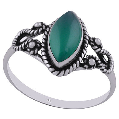 Stunning Textured Wire Around Green Onyx Marquise Shape 925 Sterling Solid Silver Ring - R3402764-10