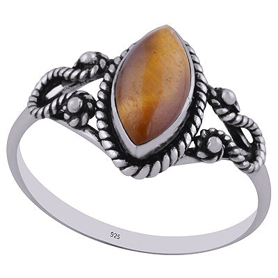 Stunning Textured Wire Around Tiger's Eye Marquise Shape 925 Sterling Solid Silver Ring - R3402764-13